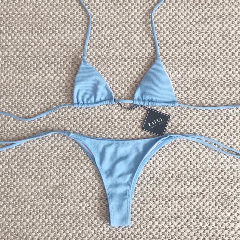 COPY - Light Blue Ribbed String Bikini Set